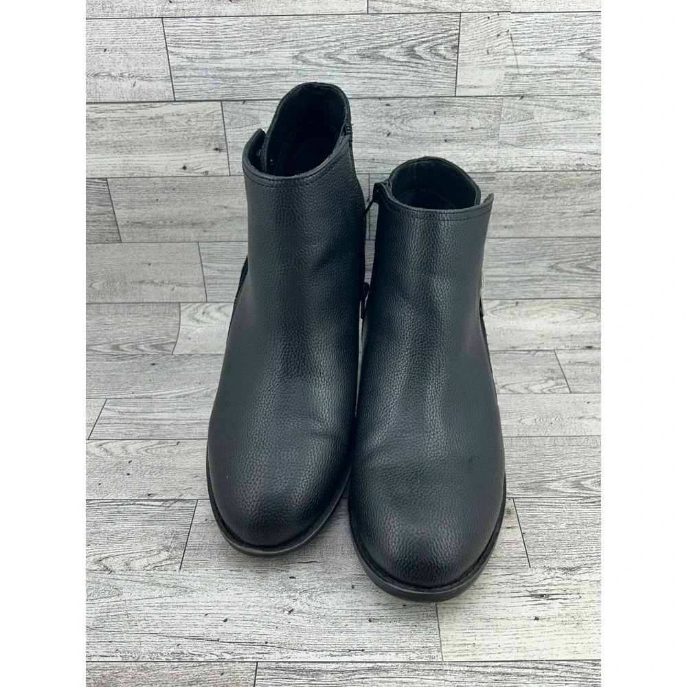 GH Bass Savi Black Leather Ankle Boots Block Heel Womens 10W 6154-3728-001